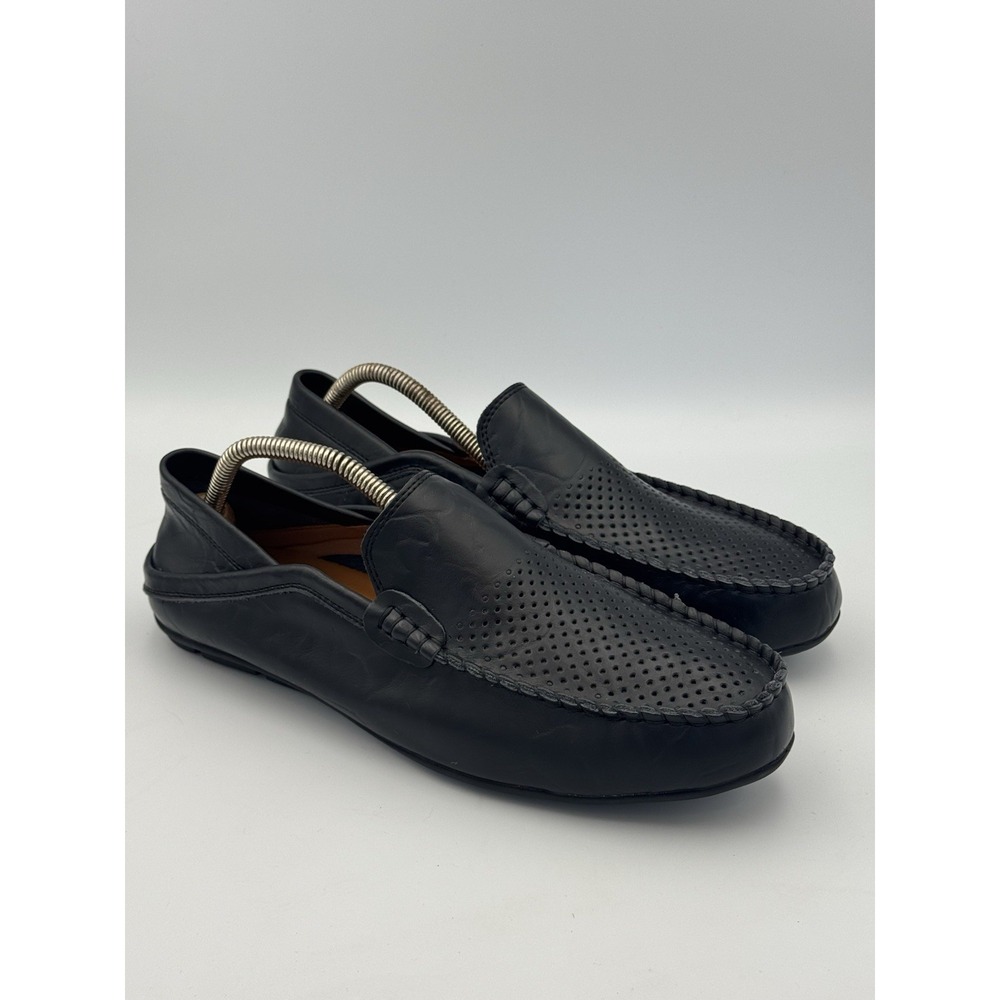 Go Tour Men's Black Leather‎ Perforated Driving Loafers Slip-On Shoes Size 10M